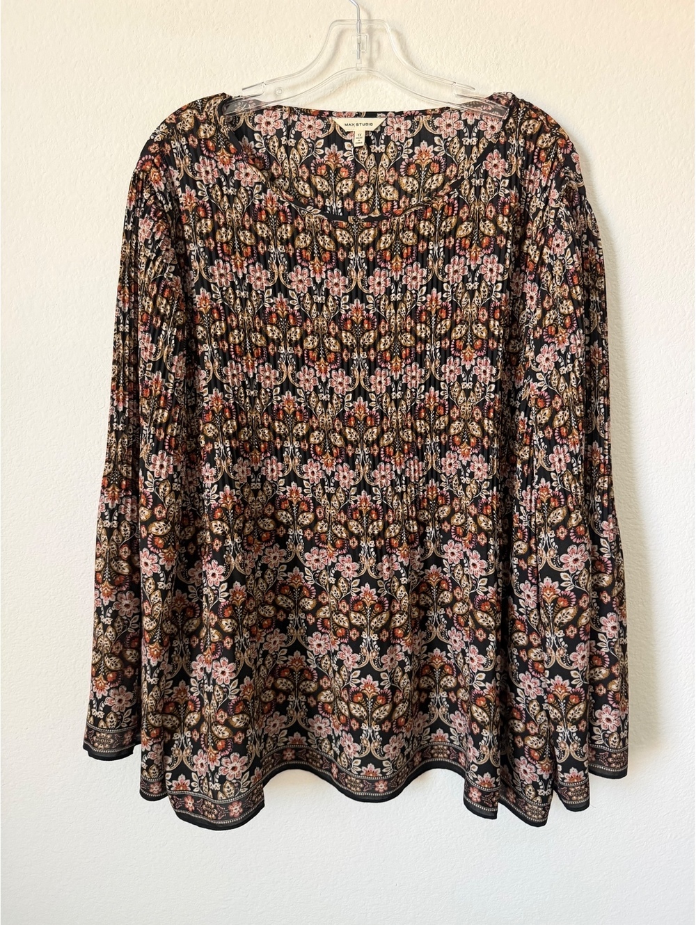 Max Studio Long Sleeve Round Neck Floral Paisley Boho Tunic Blouse Size 1